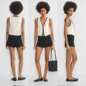 NWT Aritzia Wilfred Basque Sweater Vest in Lt Birch/ Dk Nght Nv Size Medium